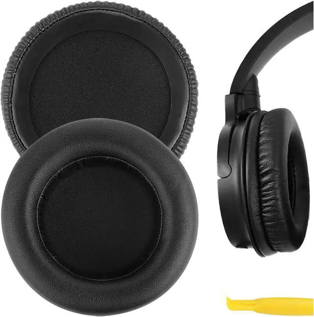 Main image of Geekria QuickFit Protein Leather Replacement Ear Pads for Audio-Technica ATH-WS550, ATH-WS550IS Solid Bass Headphones Ear Cushions, Headset Earpads, Ear Cups Repair Parts (Black)