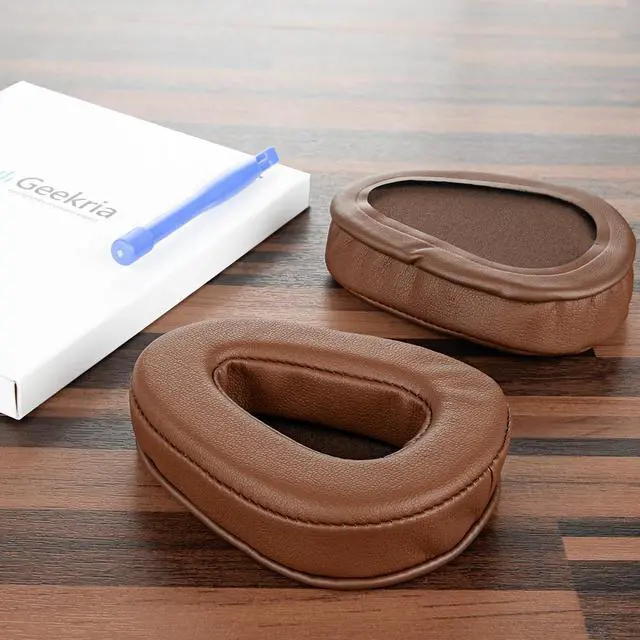Alt view image 4 of 7 - Geekria QuickFit Protein Leather Replacement Ear Pads for Skullcandy Aviator Aviator 2 Aviator2.0 Headphones Earpads, Headset Ear Cushion Repair Parts (Brown)