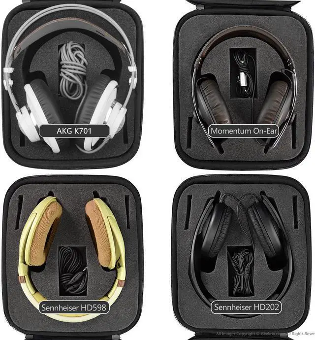 Alt view image 7 of 9 - Geekria Shield Case for Large-Sized Over-Ear Headphones, Replacement Protective Hard Shell Travel Carrying Bag with Cable Storage, Compatible with Sennheiser HD 599, HD 598, AKG K167 (Black)