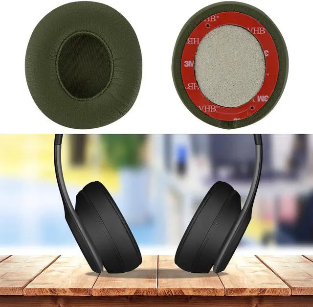 Alt view image 7 of 9 - Geekria QuickFit Protein Leather Replacement Ear Pads for Beats Solo3, Solo 3.0 Wireless (A1796) Headphones Earpads, Headset Ear Cushion Repair Parts (Green)