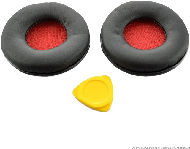 Alt view image 3 of 8 - Geekria QuickFit Protein Leather Replacement Ear Pads for SONY MDR-ZX600 Headphones Earpads, Headset Ear Cushion Repair Parts (Black/Red)