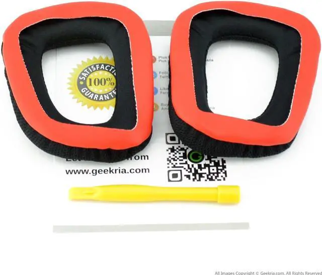 Alt view image 4 of 10 - Geekria Comfort Mesh Fabric Replacement Ear Pads for Logitech G35, G430, G432, G332, G930, F450 Headphones Ear Cushions, Headset Earpads, Ear Cups Repair Parts (Black Red)