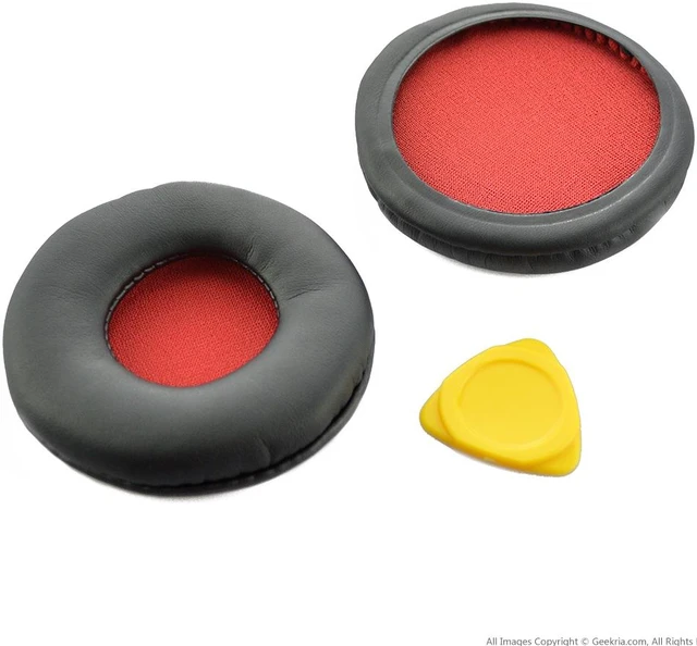 Alt view image 2 of 8 - Geekria QuickFit Protein Leather Replacement Ear Pads for SONY MDR-ZX600 Headphones Earpads, Headset Ear Cushion Repair Parts (Black/Red)