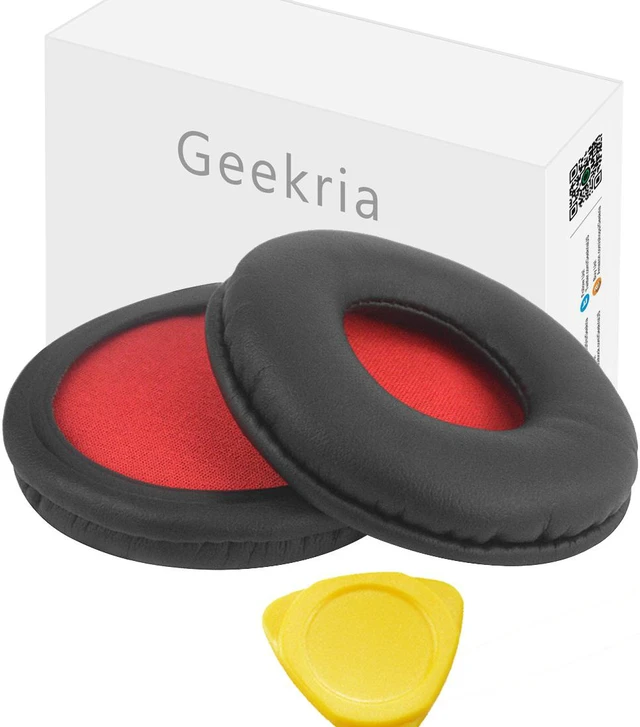 Main image of Geekria QuickFit Protein Leather Replacement Ear Pads for SONY MDR-ZX600 Headphones Earpads, Headset Ear Cushion Repair Parts (Black/Red)