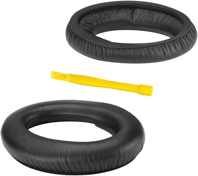 Alt view image 2 of 6 - Geekria QuickFit Protein Leather Replacement Ear Pads for Sennheiser HD380 PRO, PC350, PXC350, PXE350, HME95, PC350 SE, HMEC250, HD380 Headphones Earpads, Headset Ear Cushion Repair Parts (Black)
