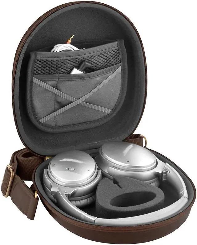 Alt view image 4 of 9 - Geekria Shield Headphones Case Compatible with Bose QC45, QC 35 II Gaming, QC 35 II, QC 35 Case Replacement Hard Shell Travel Carrying Bag with Cable Storage (Brown)