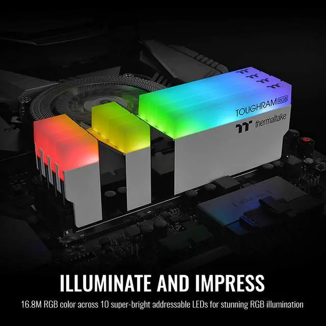 Alt view image 3 of 7 - Thermaltake TOUGHRAM RGB 64GB (2x32GB) DDR4 3600MHz C18 1.35V DIMM Desktop Gaming Memory, White, R022R432GX2-3600C18A