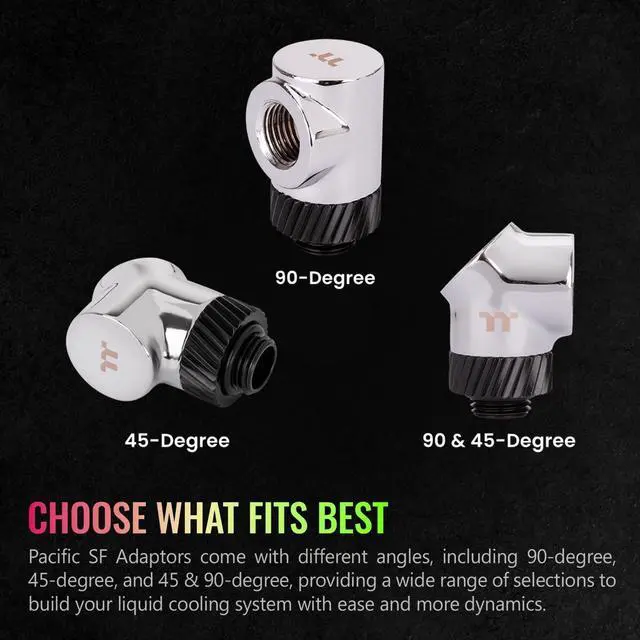 Alt view image 4 of 6 - Thermaltake Pacific SF 45 & 90 Degree Adapter Silver Black/DIY LCS/Fittings CL-W398-CU00SL-A