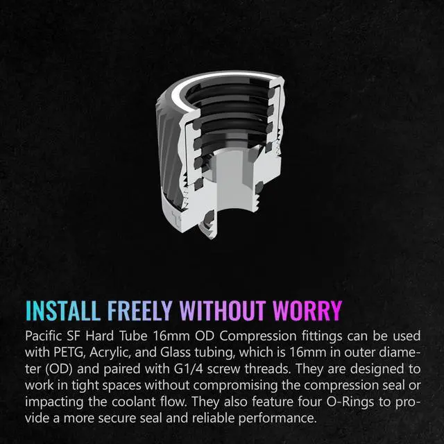 Alt view image 3 of 5 - Thermaltake Pacific SF Hard Tube 16mm OD Compression Silver Black/DIY LCS/Fittings CL-W389-CA16BL-A