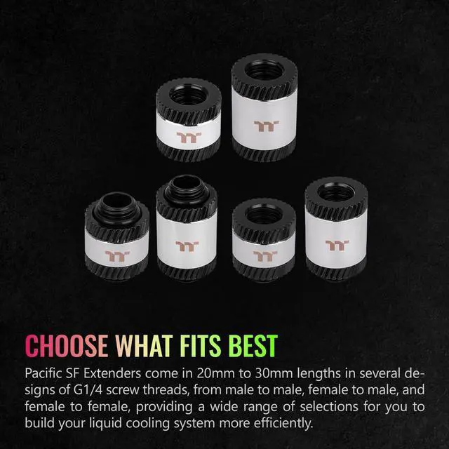 Alt view image 3 of 6 - Thermaltake Pacific SF Male to Male 20mm Extender Silver Black/DIY LCS/Fittings CL-W390-CU00SL-A