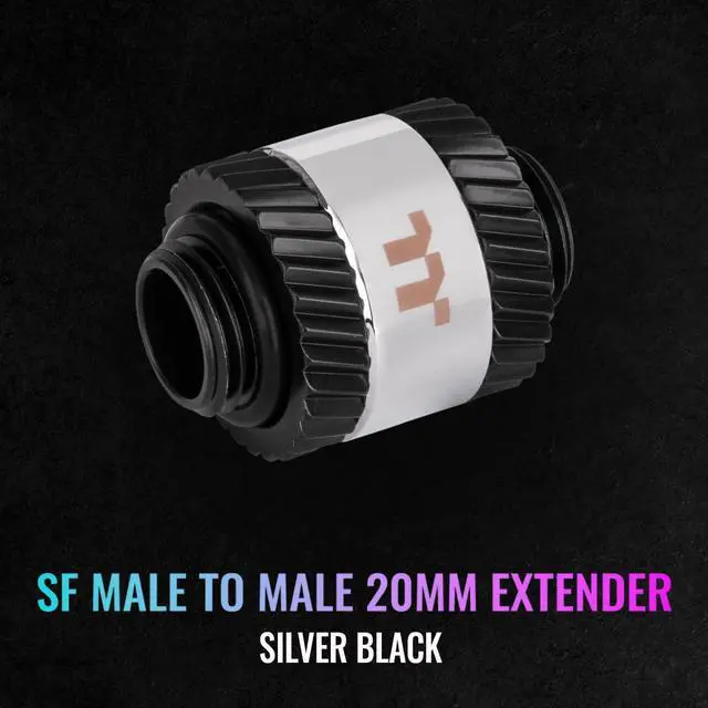 Alt view image 5 of 6 - Thermaltake Pacific SF Male to Male 20mm Extender Silver Black/DIY LCS/Fittings CL-W390-CU00SL-A