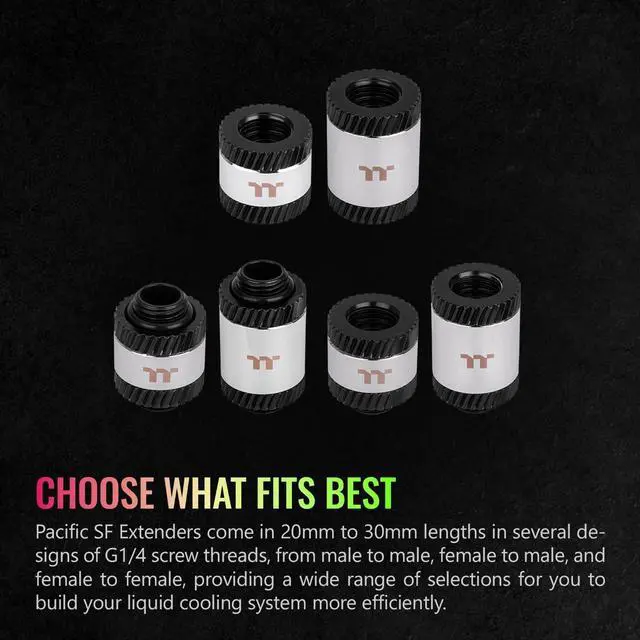 Alt view image 6 of 6 - Thermaltake Pacific SF Female to Male 20mm Extender Silver Black/DIY LCS/Fittings CL-W392-CU00SL-A