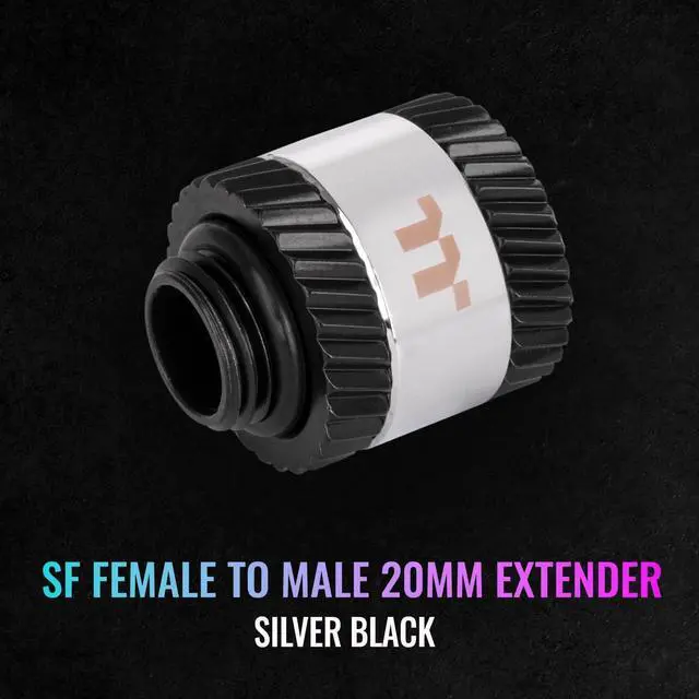 Alt view image 4 of 6 - Thermaltake Pacific SF Female to Male 20mm Extender Silver Black/DIY LCS/Fittings CL-W392-CU00SL-A