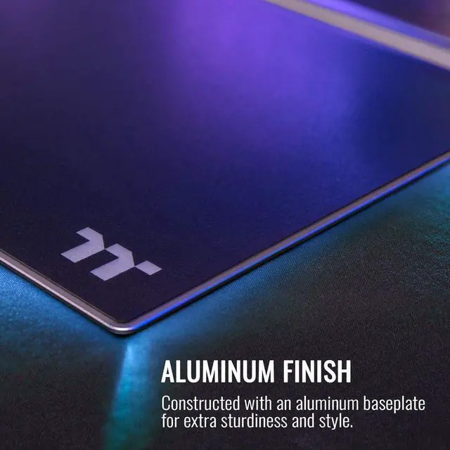 Alt view image 3 of 6 - Thermaltake Argent MP1 RGB 16.8 Million Color Software Enabled, Hard Surface, Aluminum Top Plate, and Non-Slip Rubber Base 359mm x 254mm x 10mm Gaming Mouse Pad GMP-MP1-BLKHMC-01