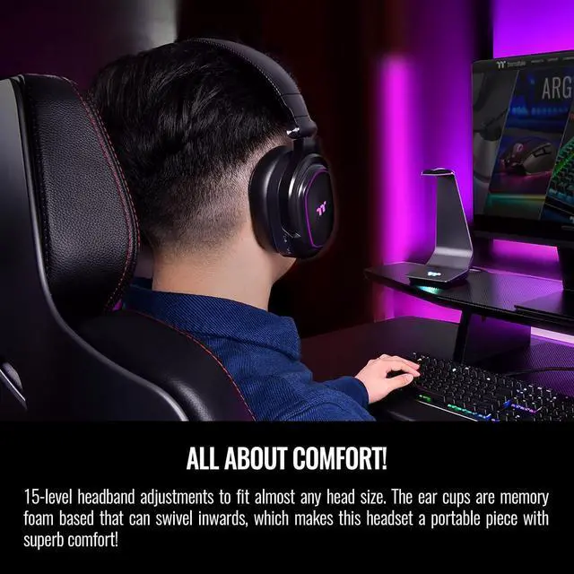 Alt view image 7 of 7 - Thermaltake Argent H5 Wireless Headset, 40MM Hi-Res Drives, Compatible with PC, Xbox One, PS4, Mac, Black GHT-THF-WIECBK-32