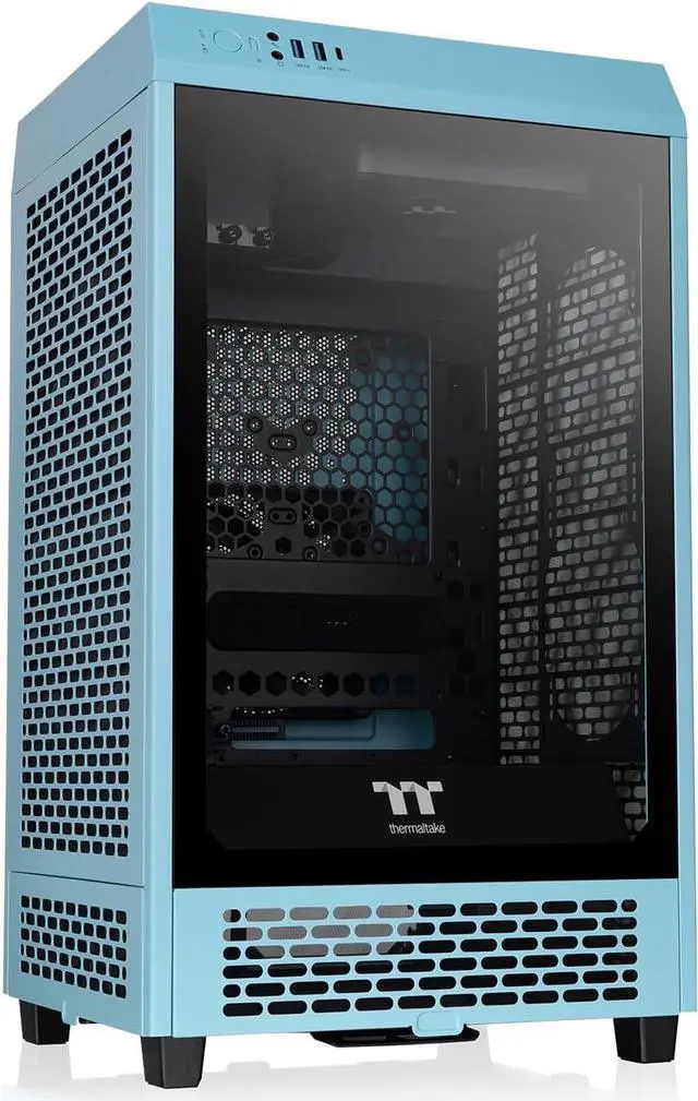 Main image of Thermaltake Tower 200 Mini-ITX Computer Case; 2x140mm Pre-Installed CT140 Fans; Supports GPU Length Up to 380mm; CA-1X9-00SBWN-00; Turquoise; 3 Year Warranty
