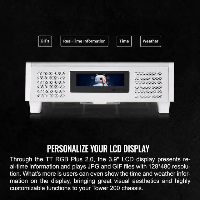 Alt view image 3 of 6 - Thermaltake Tower 200 Series Snow LCD Panel Kit, 3.9" LCD Display, Supported by Tt RGB Plus 2.0 Software, AC-066-OO6NAN-A1, 3 Year Warranty