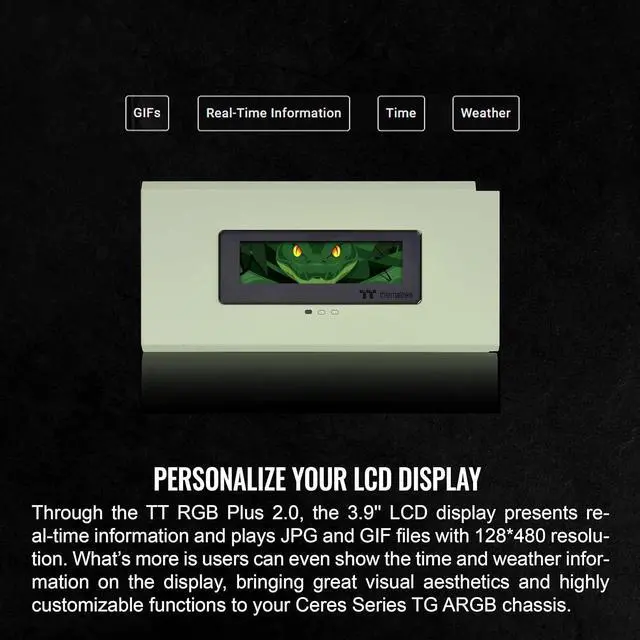 Alt view image 5 of 6 - Thermaltake Tower 200 Series Matcha Green LCD Panel Kit, 3.9" LCD Display, Supported by Tt RGB Plus 2.0 Software, AC-064-OOENAN-A1, 3 Year Warranty