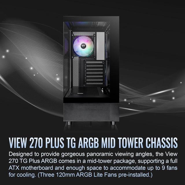 Alt view image 4 of 7 - Thermaltake View 270 Plus TG ARGB ATX Mid-Tower Gaming Computer Case Black (CA-1Y7-00M1WN-01)