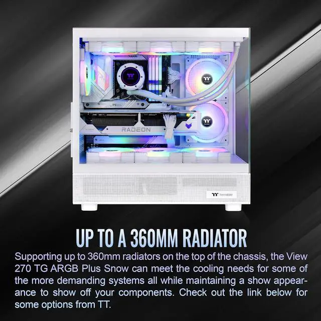 Alt view image 3 of 7 - Thermaltake View 270 Plus TG ARGB Snow Mid Tower E-ATX Case 3x120mm ARGB Fans Included Support Up to 360mm Radiator Front & Side Dual Tempered Glass Panel CA-1Y7-00M6WN-01