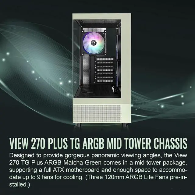 Alt view image 3 of 7 - Thermaltake View 270 Plus TG ARGB ATX Mid-Tower Gaming Computer Case Matcha Green (CA-1Y7-00MEWN-01)