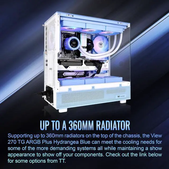 Alt view image 2 of 18 - Thermaltake View 270 Plus TG ARGB Hydrangea Blue Mid Tower E-ATX Case 3x120mm ARGB Fans Included; Support Up to 360mm Radiator Front & Side Dual Tempered Glass Panel CA-1Y7-00MFWN-01
