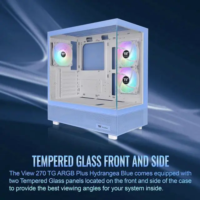Alt view image 5 of 18 - Thermaltake View 270 Plus TG ARGB Hydrangea Blue Mid Tower E-ATX Case 3x120mm ARGB Fans Included; Support Up to 360mm Radiator Front & Side Dual Tempered Glass Panel CA-1Y7-00MFWN-01