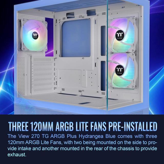 Alt view image 3 of 18 - Thermaltake View 270 Plus TG ARGB Hydrangea Blue Mid Tower E-ATX Case 3x120mm ARGB Fans Included; Support Up to 360mm Radiator Front & Side Dual Tempered Glass Panel CA-1Y7-00MFWN-01