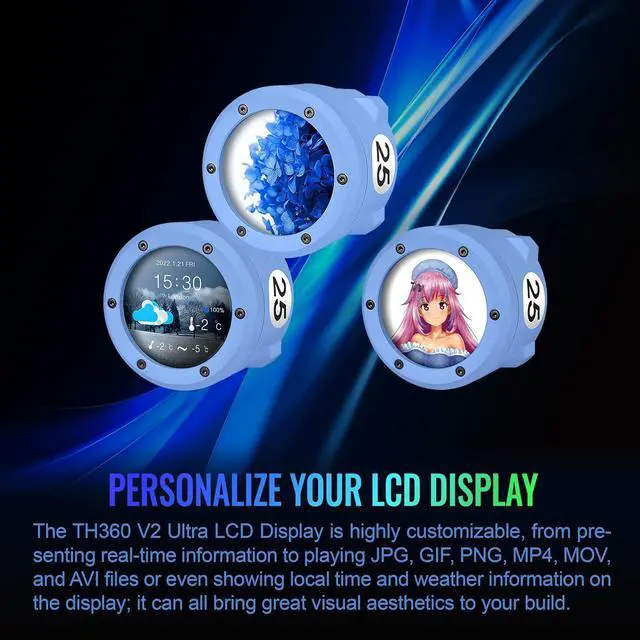 Alt view image 3 of 6 - Thermaltake TH360 V2 Ultra ARGB Sync/AlO Liquid Cooler/ARGB Fan 120 * 3/PWM 500~1500rpm/Water Block 2.1" LCD/Hydragea Blue, CL-W420-PL12BU-A