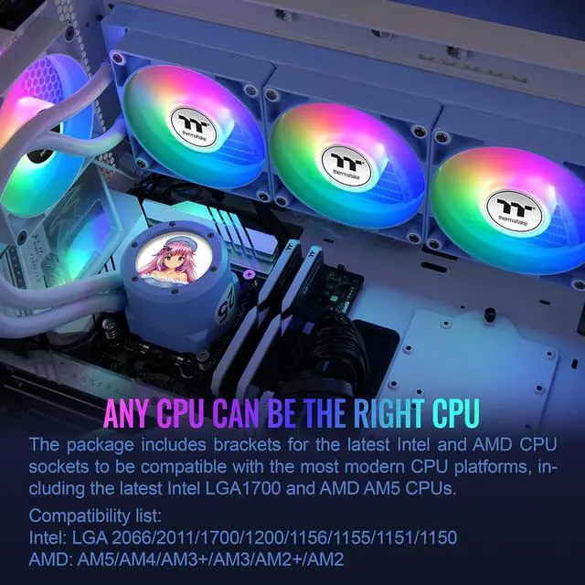 Alt view image 2 of 6 - Thermaltake TH360 V2 Ultra ARGB Sync/AlO Liquid Cooler/ARGB Fan 120 * 3/PWM 500~1500rpm/Water Block 2.1" LCD/Hydragea Blue, CL-W420-PL12BU-A