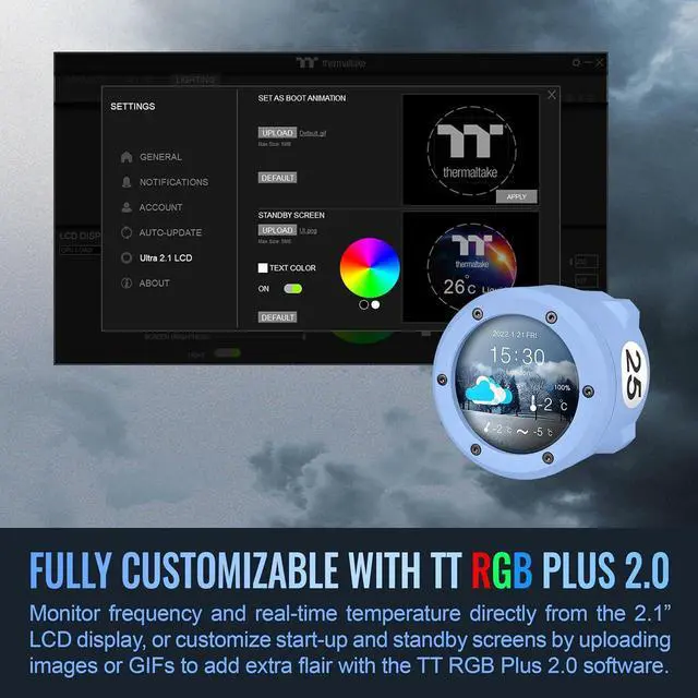 Alt view image 5 of 6 - Thermaltake TH360 V2 Ultra ARGB Sync/AlO Liquid Cooler/ARGB Fan 120 * 3/PWM 500~1500rpm/Water Block 2.1" LCD/Hydragea Blue, CL-W420-PL12BU-A
