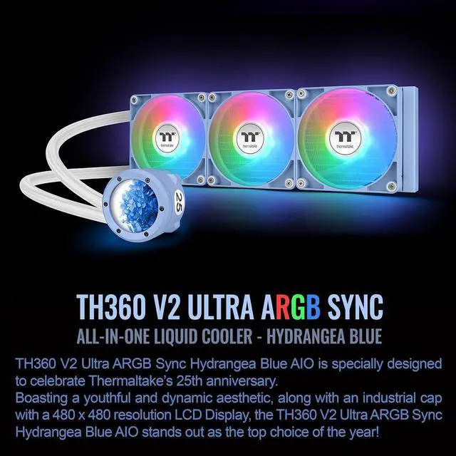 Alt view image 6 of 6 - Thermaltake TH360 V2 Ultra ARGB Sync/AlO Liquid Cooler/ARGB Fan 120 * 3/PWM 500~1500rpm/Water Block 2.1" LCD/Hydragea Blue, CL-W420-PL12BU-A