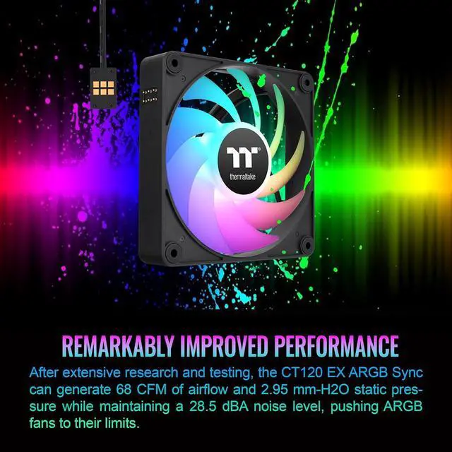 Alt view image 5 of 7 - Thermaltake CT120 EX ARGB Sync PC Cooling Fan (3-Fan Pack), Magnetic Connection, 5V Motherboard Sync, 16.8 Million Colors 9 Addressable LEDs, 120 mm Case/Radiator Fan, CL-F181-PL12SW-A