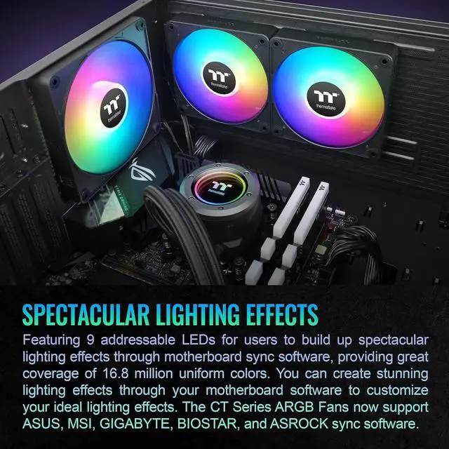 Alt view image 6 of 7 - Thermaltake CT120 EX ARGB Sync PC Cooling Fan (3-Fan Pack), Magnetic Connection, 5V Motherboard Sync, 16.8 Million Colors 9 Addressable LEDs, 120 mm Case/Radiator Fan, CL-F181-PL12SW-A