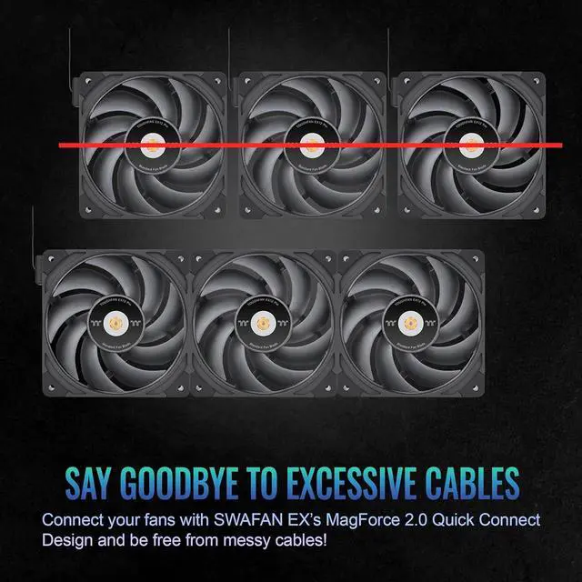 Alt view image 5 of 6 - Thermaltake TOUGHFAN EX14 Pro PC Cooling Fan, Magnetic Connection, Swappable Fan Blade, PWM Controlled 500~2000 RPM, Air Flow 119.6 CFM, 140mm Case/Radiator Fan (3 Pack) CL-F172-PL14BL-A