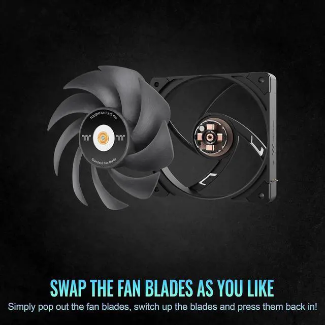 Alt view image 4 of 6 - Thermaltake TOUGHFAN EX14 Pro PC Cooling Fan, Magnetic Connection, Swappable Fan Blade, PWM Controlled 500~2000 RPM, Air Flow 119.6 CFM, 140mm Case/Radiator Fan (3 Pack) CL-F172-PL14BL-A