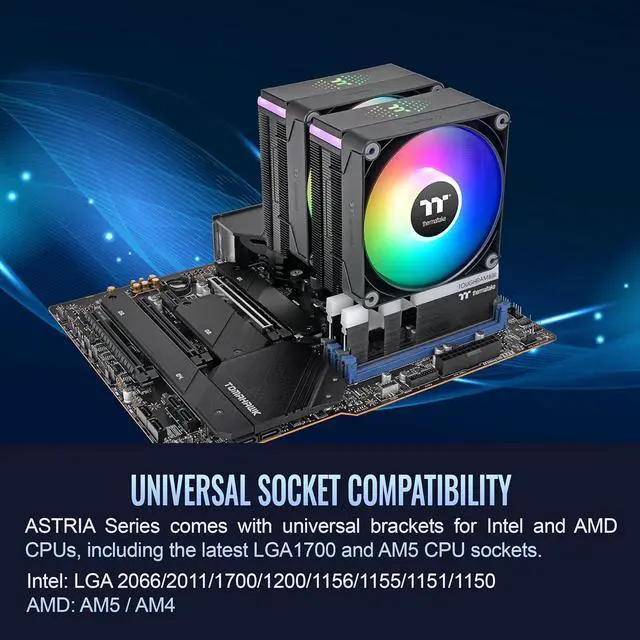 Alt view image 6 of 6 - Thermaltake ASTRIA 600 ARGB CPU Cooler Compatible with latest Intel LGA 1851 and AMD AM5 CPU socket Dual Tower 265W TDP cooling power CL-P121-CA12SW-A