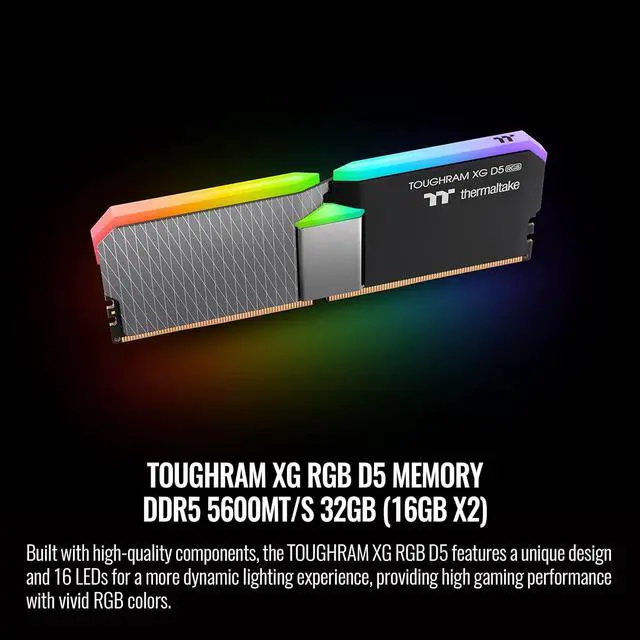 Alt view image 2 of 5 - Thermaltake TOUGHRAM XG RGB D5 Memory DDR5 32 GB (16GBx2) 5600 Mhz C36, Hynix IC, 16 LEDs, RG33D516GX2-5600C36B