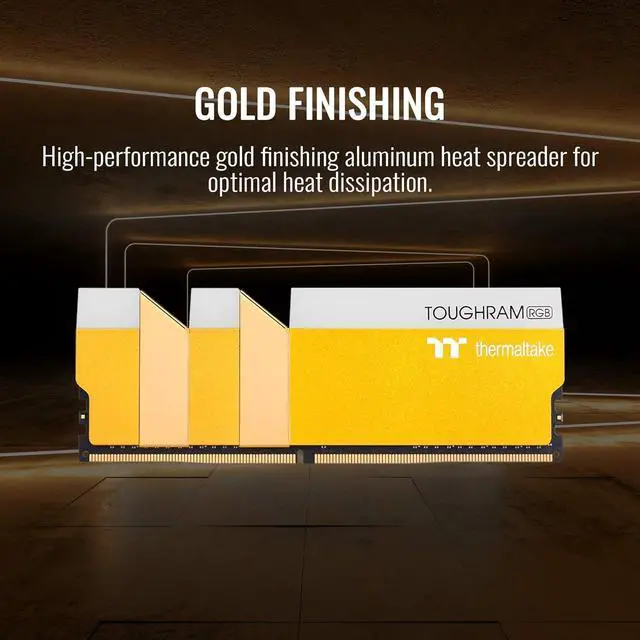 Alt view image 3 of 5 - Thermaltake TOUGHRAM RGB DDR4 3600MHz 16GB (8GB x 2) 16.8 Million Color RGB Alexa/Razer Chroma/5V Motherboard Syncable RGB Memory- Metallic Gold RG26D408GX2-3600C18A