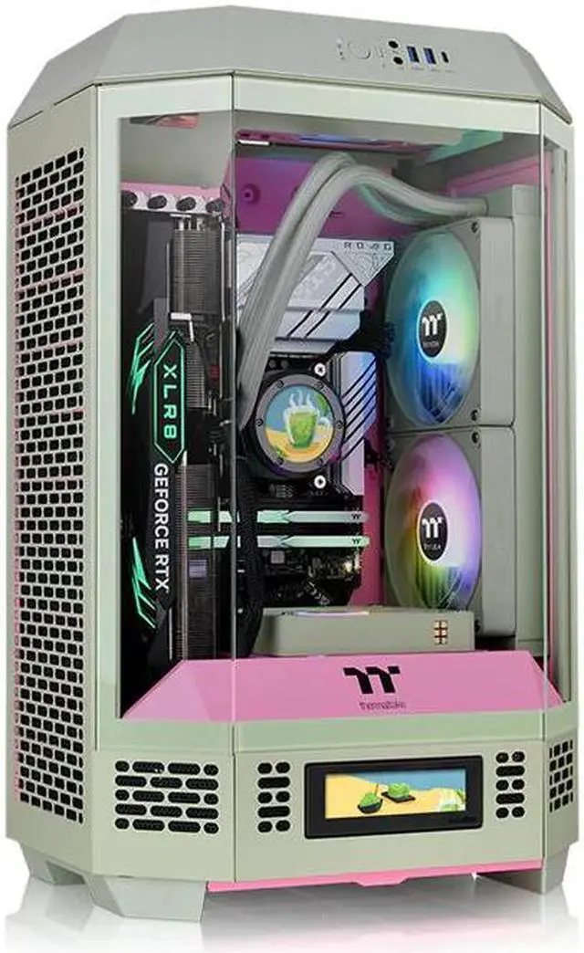 Alt view image 6 of 7 - Thermaltake Tower 300 Summer Edition Matcha Plum Micro-ATX Case; 2x140mm CT Fan Included; Supports Up to 420mm Radiator; Horizontal Display Capable; CA-1Y4-00SJWN-00