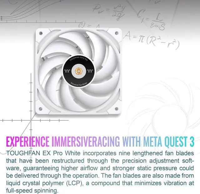 Alt view image 3 of 6 - Thermaltake TOUGHFAN EX14 Pro Snow PC Cooling Fan Magnetic Connection Swappable Fan Blade PWM Controlled 500~2000 RPM Air Flow 119.6 CFM 140mm Case/Radiator Fan (3 Pack) CL-F172-PL14WT-A