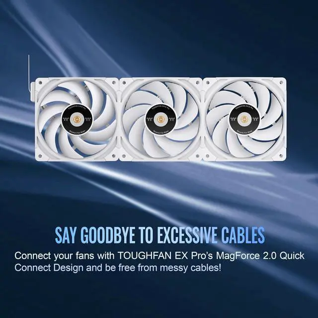 Alt view image 3 of 6 - Thermaltake TOUGHFAN EX12 Pro Snow PC Cooling Fan, Magnetic Connection Swappable Fan Blade PWM Controlled 500~2000 RPM Air Flow 70.8 CFM 120mm Case/Radiator Fan (3 Pack) CL-F171-PL12WT-A