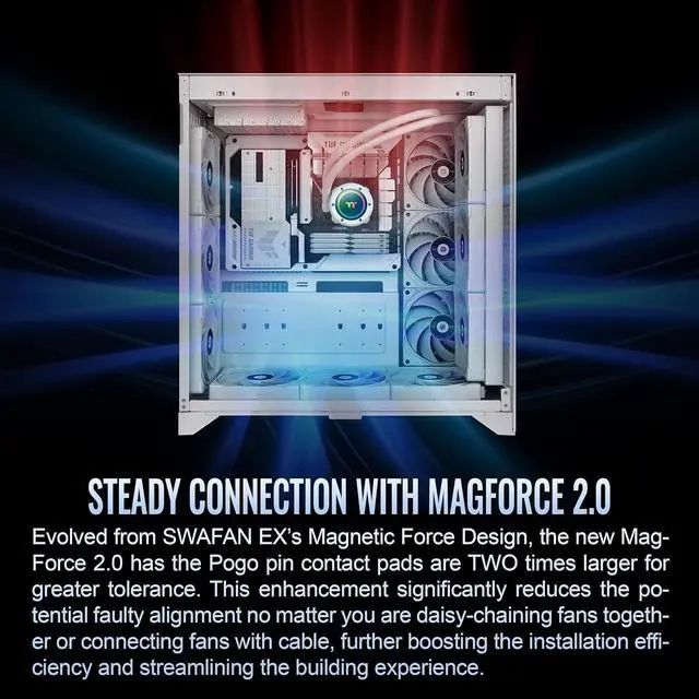 Alt view image 5 of 6 - Thermaltake TOUGHFAN EX12 Pro Snow PC Cooling Fan, Magnetic Connection Swappable Fan Blade PWM Controlled 500~2000 RPM Air Flow 70.8 CFM 120mm Case/Radiator Fan (3 Pack) CL-F171-PL12WT-A