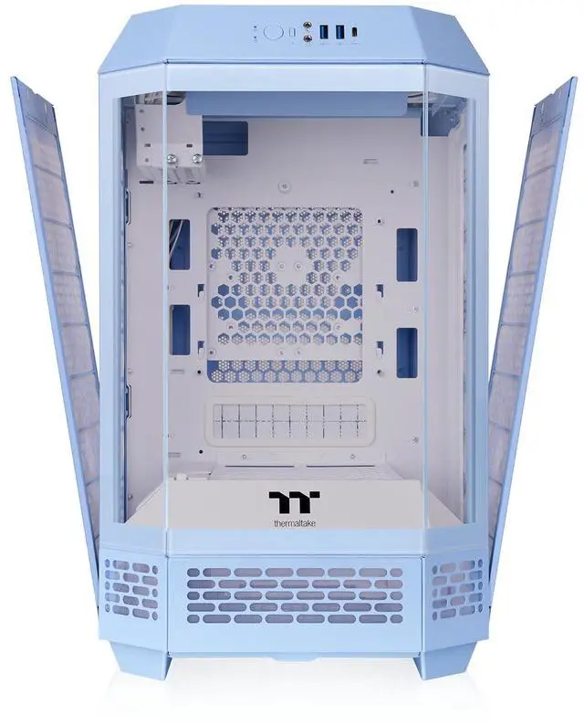 Alt view image 3 of 20 - Thermaltake Tower 250 Hydrangea Blue Mini-ITX Mini Tower 2x120mm CT Fans Included, 360mm Radiator Support 360mm GPU Clearance Dual Chamber CA-1Z9-00SFWN-00