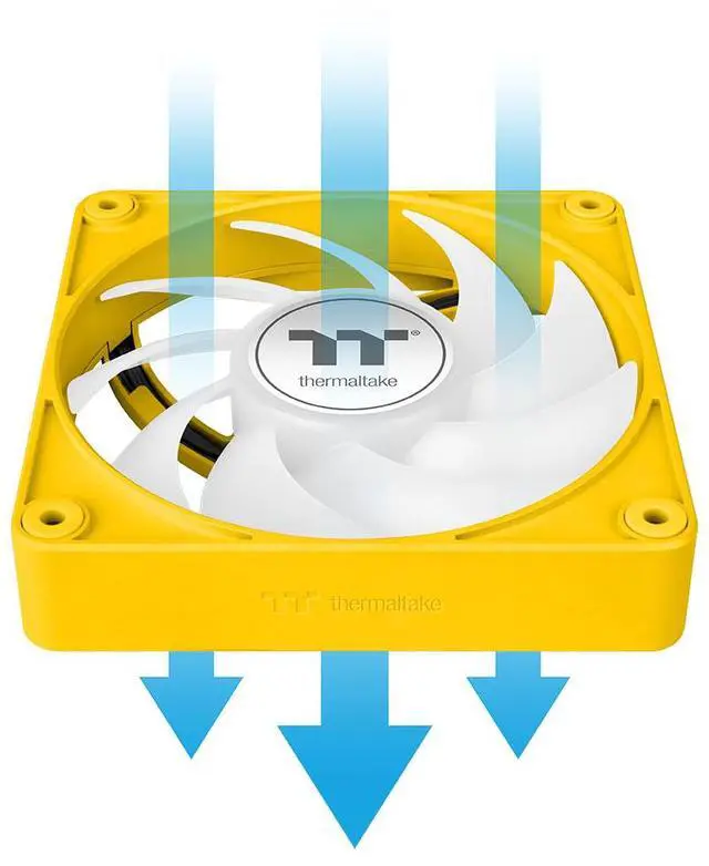 Alt view image 5 of 7 - Thermaltake CT140 EX ARGB Sync PC Cooling Fan 3 Pack, PWM 500~1800 RPM, 5V Motherboard Sync, 16.8 Million Colors 9 LEDs, MagForce 2.0 Connectors, Hydraulic Bearing, Bumblebee, CL-F217-PL14BB-A