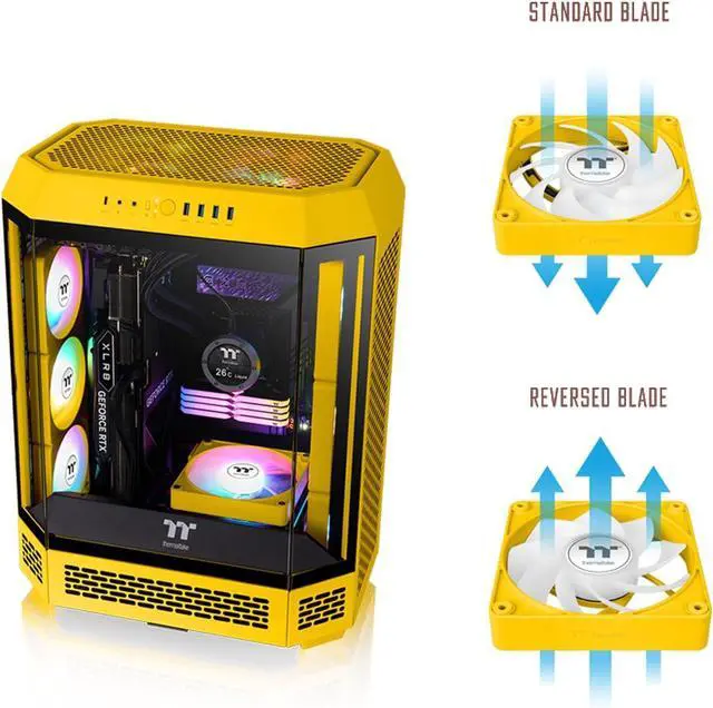 Alt view image 6 of 16 - Thermaltake CT140 EX Reverse ARGB Sync PC Cooling Fan 3 Pack, 500~1800 RPM, 5V Mobo Sync, 16.8 Million Colors 9 LEDs, MagForce 2.0 Connectors, Hydraulic Bearing, Bumblebee, CL-F227-PL14BB-A