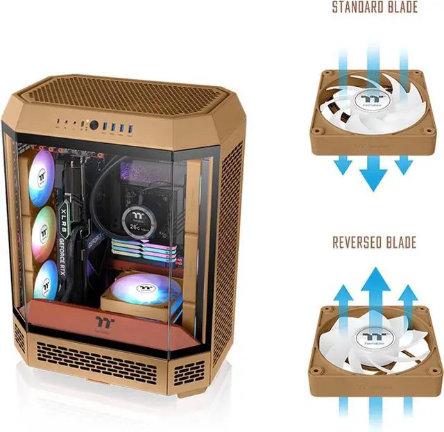 Alt view image 6 of 18 - Thermaltake CT140 EX Reverse ARGB Sync PC Cooling Fan 3 Pack, 500~1800 RPM, 5V Mobo Sync, 16.8 Million Colors 9 LEDs, MagForce 2.0 Connectors, Hydraulic Bearing, Gravel Sand, CL-F228-PL14GS-A