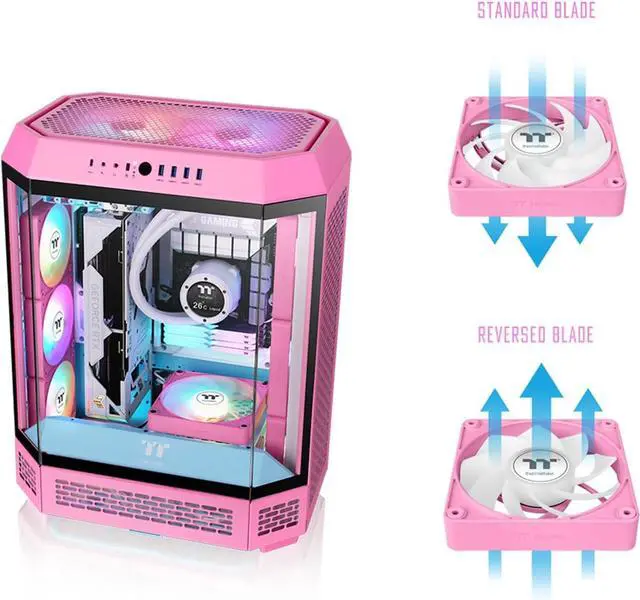 Alt view image 6 of 16 - Thermaltake CT140 EX Reverse ARGB Sync PC Cooling Fan 3 Pack, 500~1800 RPM, 5V Mobo Sync, 16.8 Million Colors 9 LEDs, MagForce 2.0 Connectors, Hydraulic Bearing, Bubble Pink, CL-F229-PL14PK-A