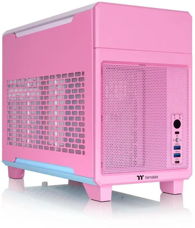 Main image of Thermaltake TR100 SFF Chassis; mITX Support; 18.9 Liters; PCIe 4.0 Riser Cable Included; 360mm GPU Clearance; 280mm Radiator Support; Removable PCIe Bracket; Bubble Pink; CA-11A-00SANN-00