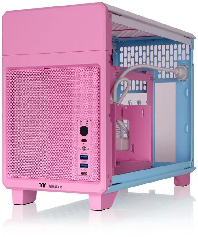 Alt view image 4 of 14 - Thermaltake TR100 SFF Chassis; mITX Support; 18.9 Liters; PCIe 4.0 Riser Cable Included; 360mm GPU Clearance; 280mm Radiator Support; Removable PCIe Bracket; Bubble Pink; CA-11A-00SANN-00